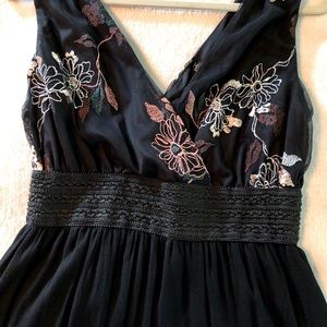 Lapis Black Floral Embroidered Maxi Dress